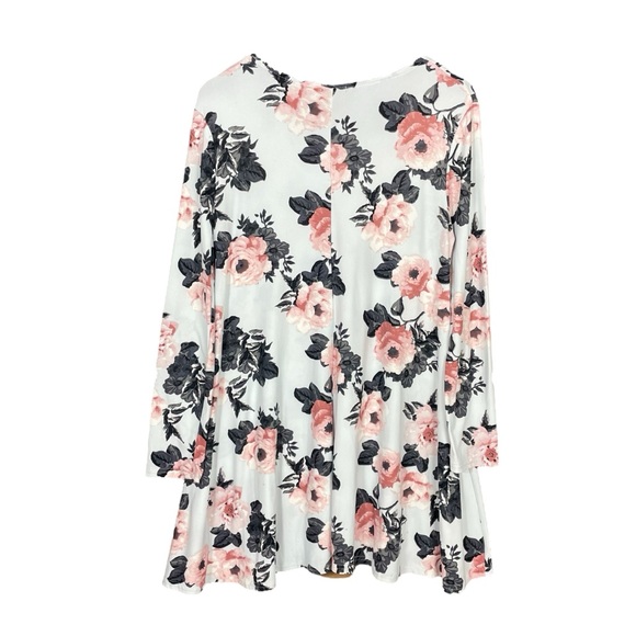Rue21 | Floral Rose Flower Long Sleeve Swing Mini Dress Blush Pink Baby Blue - Picture 4 of 5